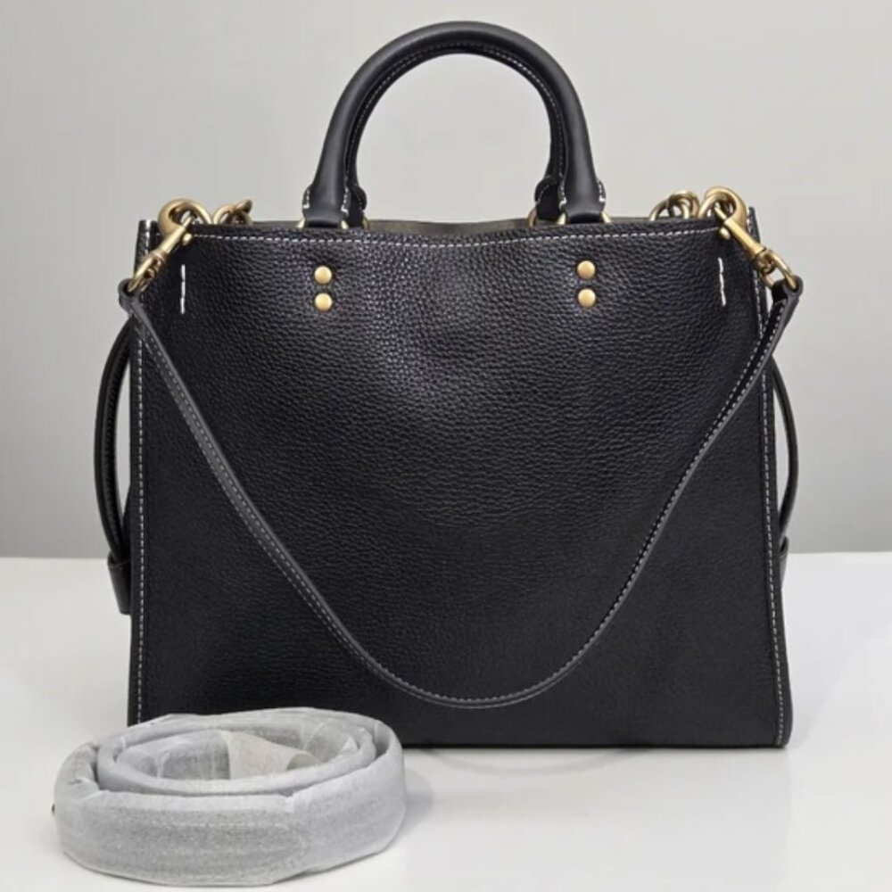 New QUINCE Italian Leather Medium Convertible Satchel bag Black - Picture 4 of 14
